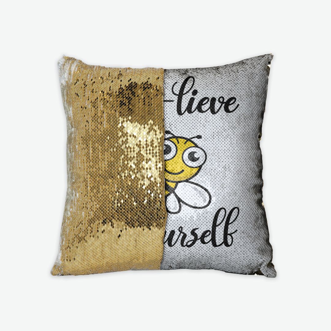 Sequin Reversible Pillow Case: Bee-Lieve in Yourself