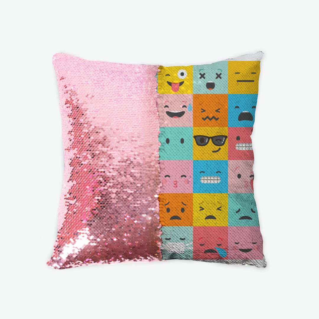 Sequin Reversible Pillow Case: Feelings Emojis