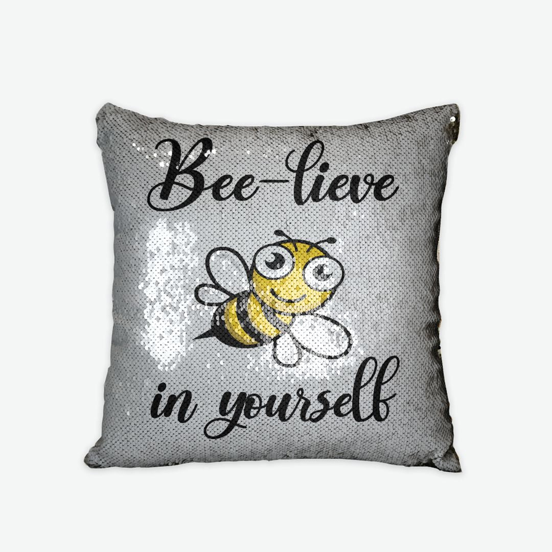 Sequin Reversible Pillow Case: Bee-Lieve in Yourself